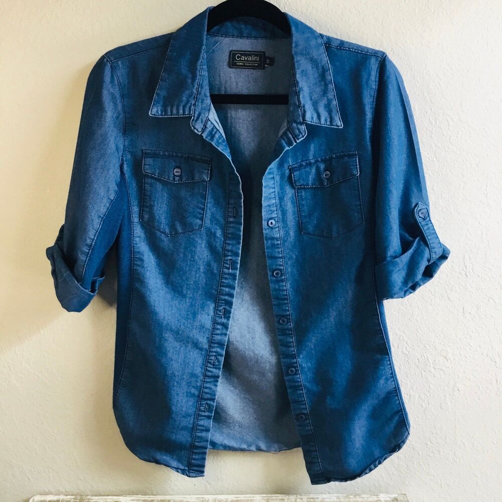 Cavalini Denim Collection Button Down Stretchy Bl… - image 1
